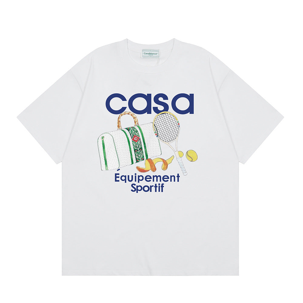 2026 New Casablanca Logo Print Loose Fit Unisex Short Sleeve T-Shirt