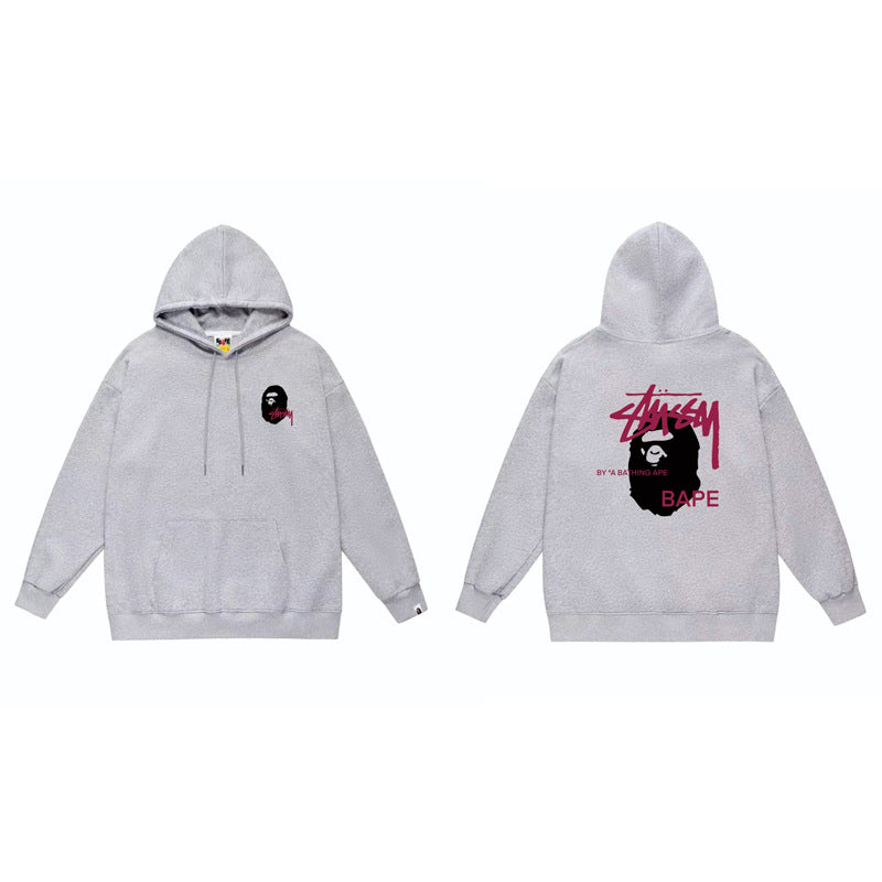 BAPE x Stussy Shark Graphic Hoodie Street Cotton Pullover Sweatshirt