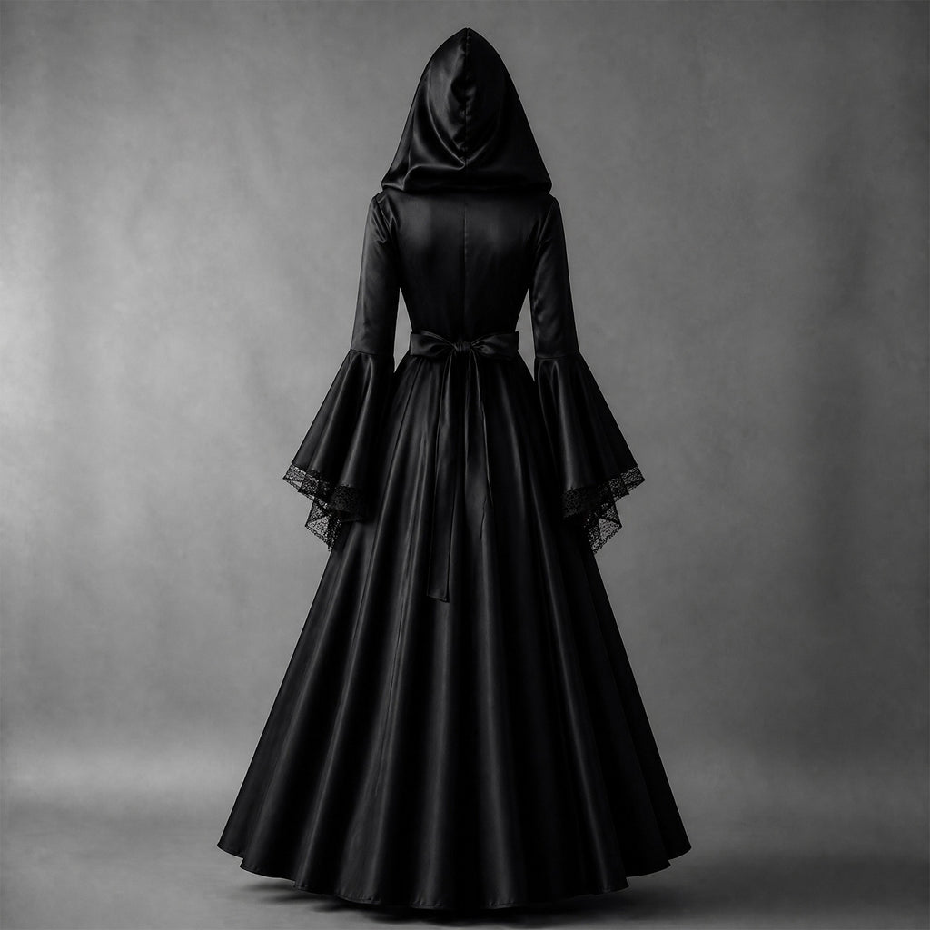 Halloween Women Medieval Gothic Hooded Witch Cosplay Long Dress