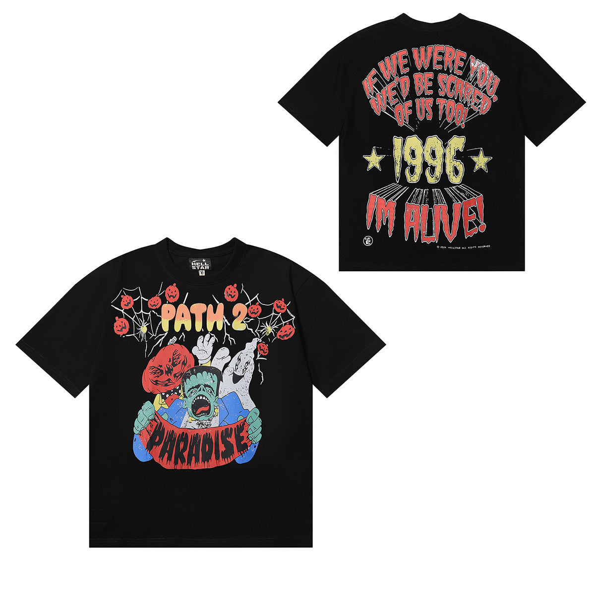 Hellstar Series Vintage Graphic Print Loose Unisex Streetwear T-Shirt