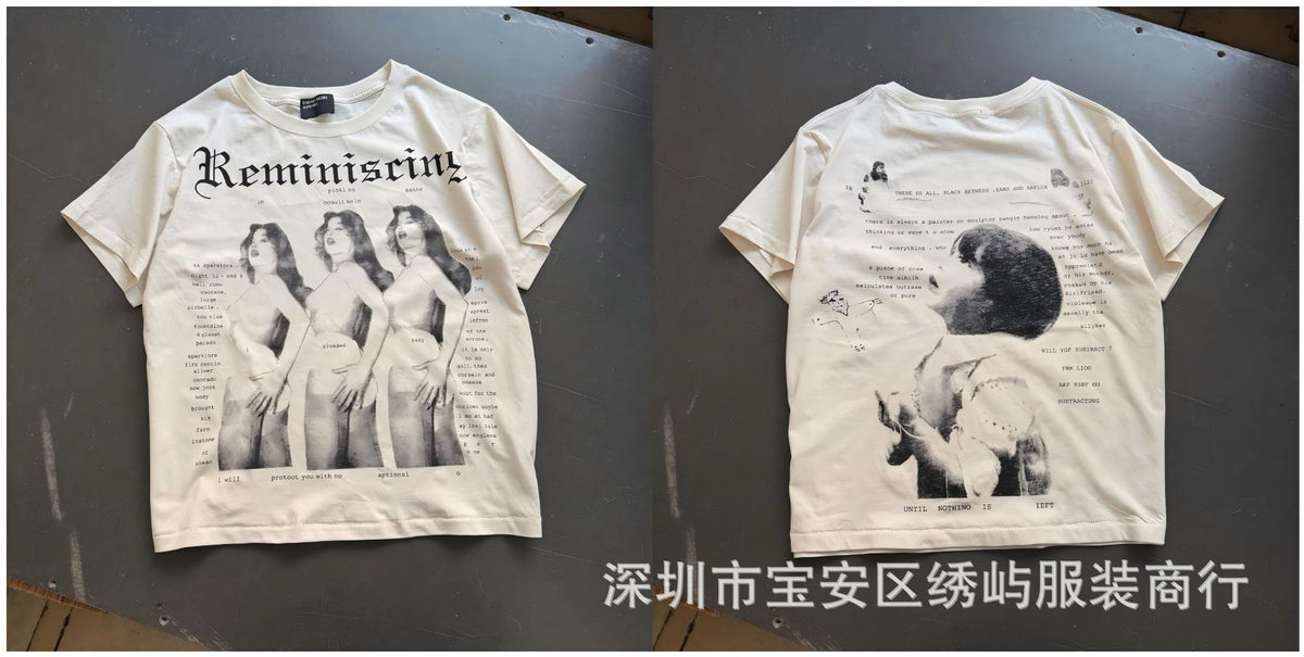 ERD Portrait Letter Print Crew Neck Short Sleeve T Shirt Unisex