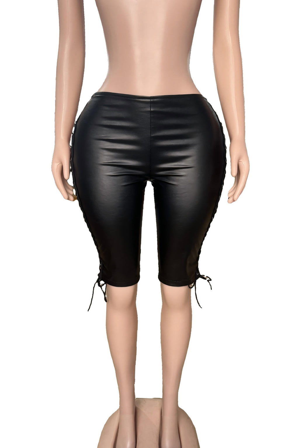 Y2K Eyelet Lace Up Faux Leather Stretch Capri Pants