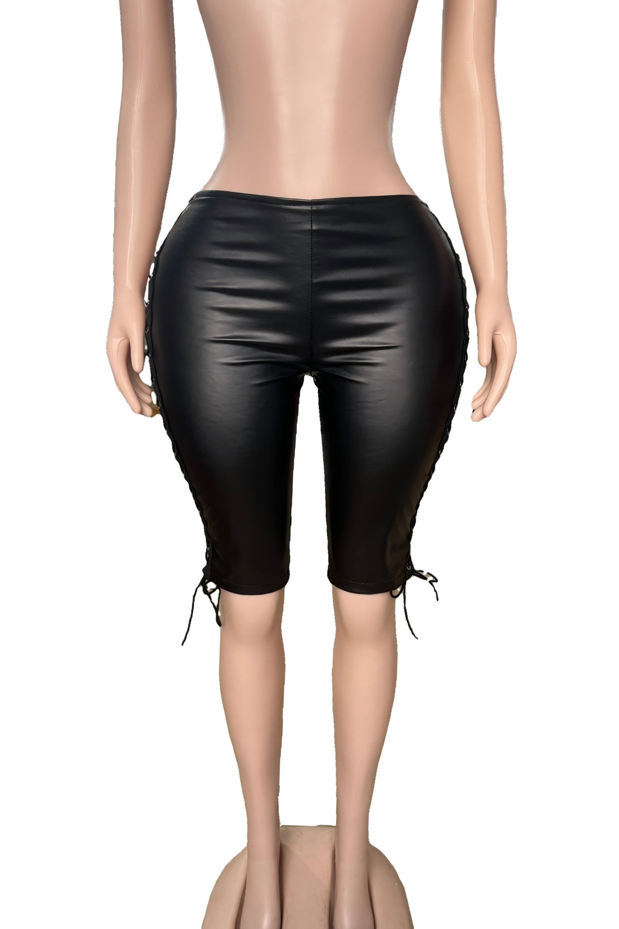 Y2K Eyelet Lace Up Faux Leather Stretch Capri Pants