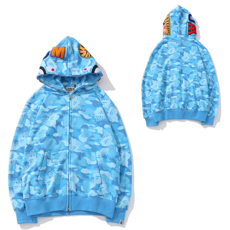 BAPE Shark Camo Print Full Zip Embroidery Streetwear Hoodie Unisex