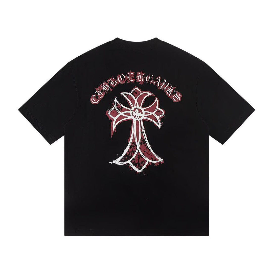 Chrome Hearts Color Sanskrit Cross Print Short Tee Unisex Y2K