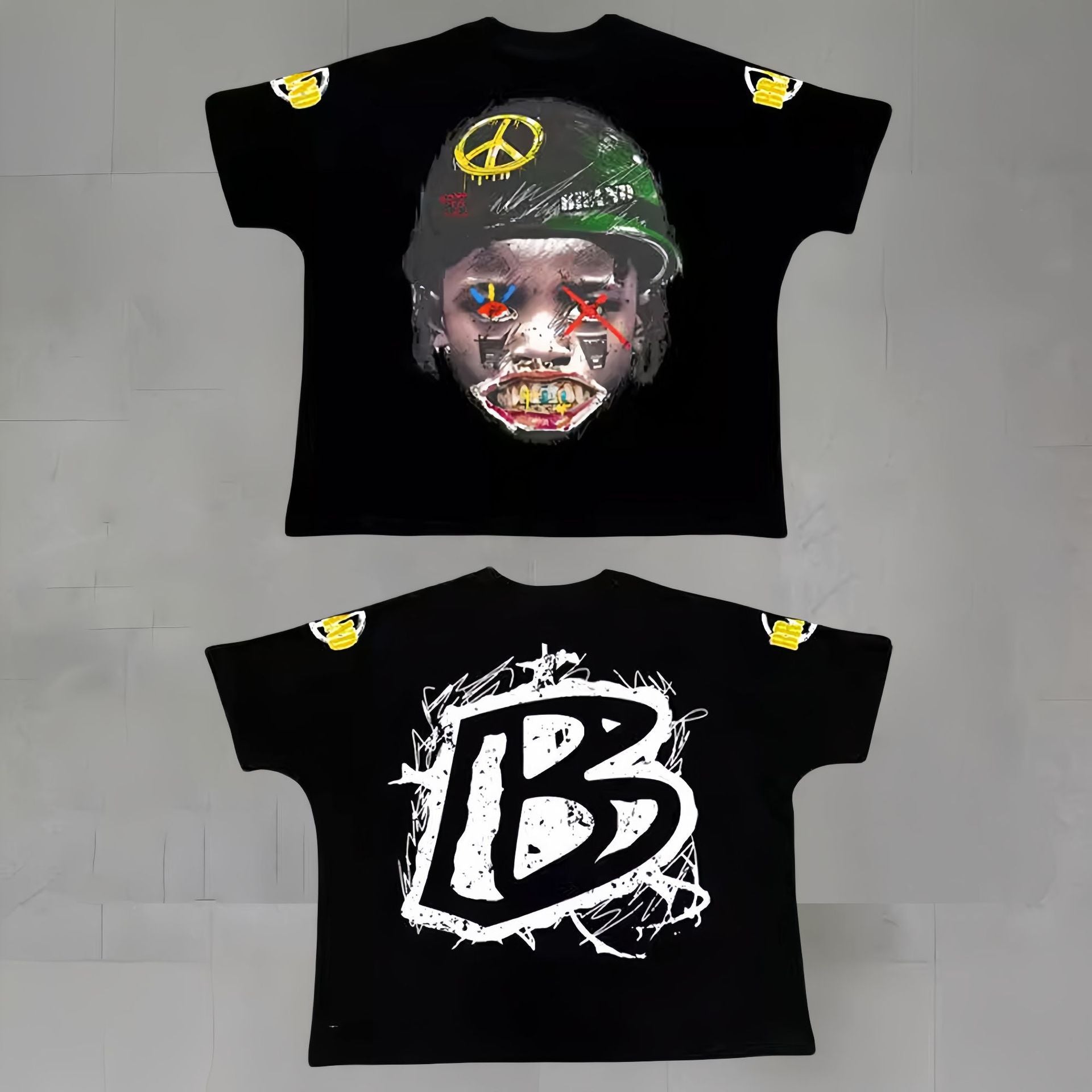 Touch Studios Y2K doppelseitiges Oversize-Vintage-Baumwoll-T-Shirt mit Cartoon-Print