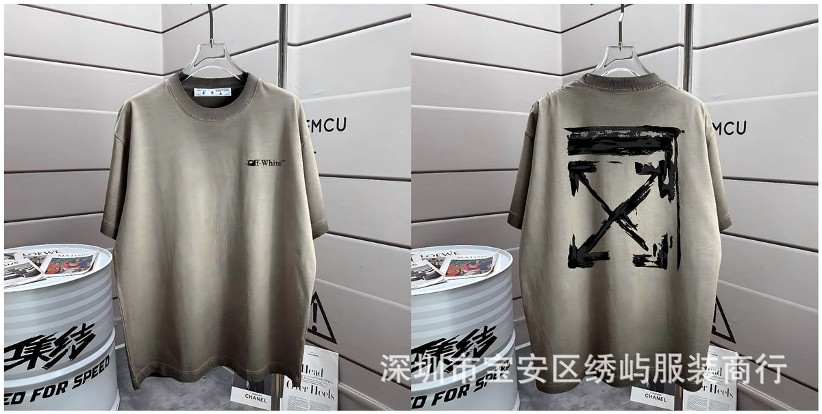 Off-White Washed Distressed Crew Neck Short Sleeve T Shirt Unisex