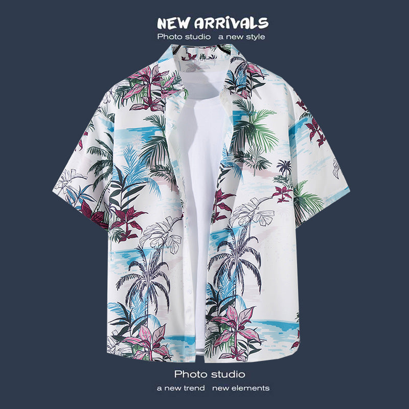 Mens Vintage Tropical Hawaiian Floral Loose Short Sleeve Beach Shirt