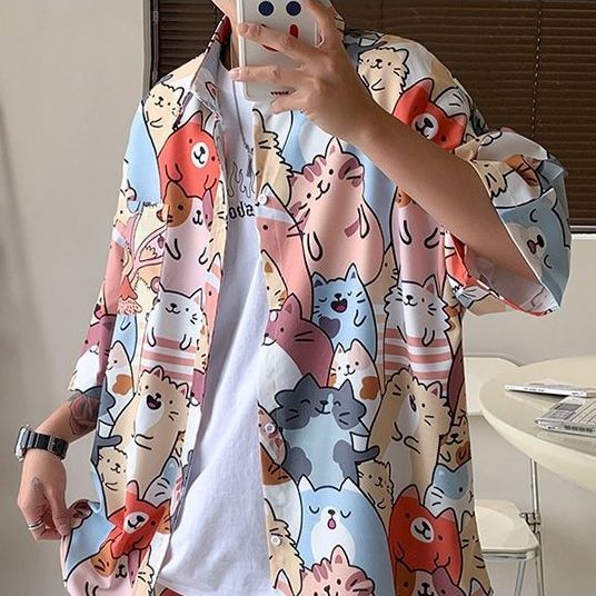 Couple Quick Dry Floral Loose Tropical Beach Shirt Shorts Set
