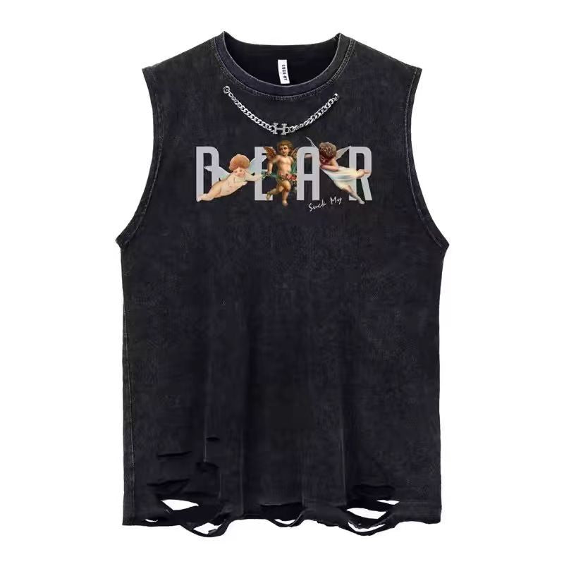 Vintage Washed Ripped Tank Cotton Loose Streetwear Sleeveless Vest