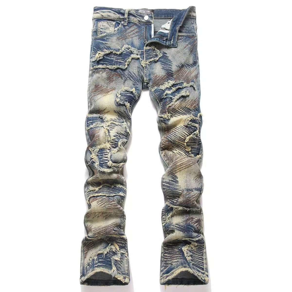 Purple Brand Men Stretch Skinny Ripped Printed Embroidered Denim Jeans