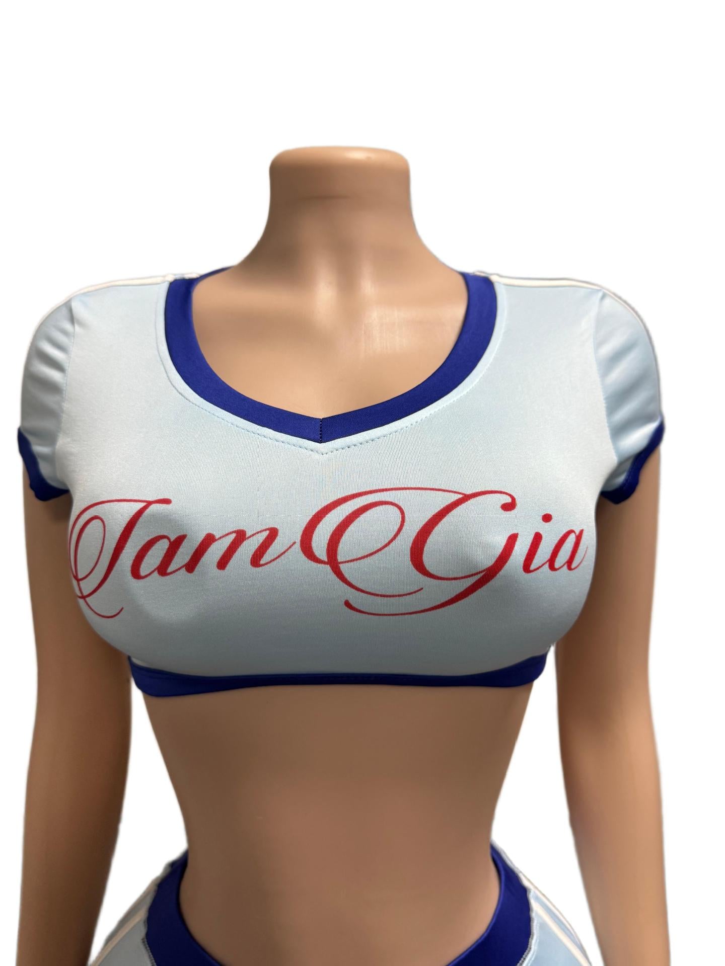 I.AM.GIA Contrast Trim V Neck Crop Top Mini Skirt 2 Piece Set Women