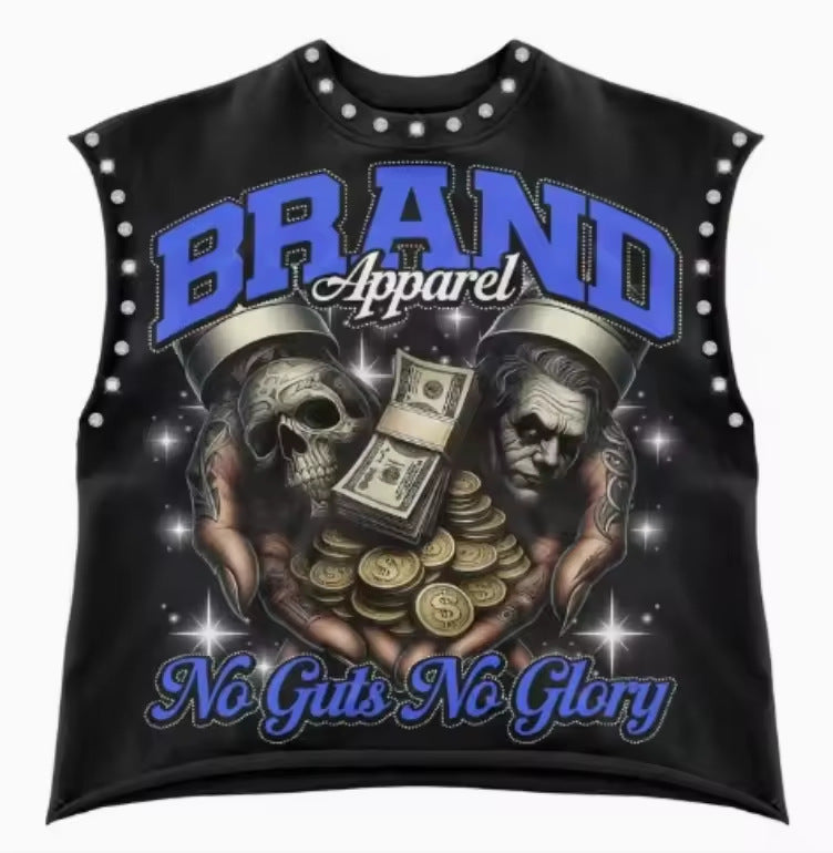 Vintage Letter Number Graphic Rivet Sleeveless Loose Vest Top Women