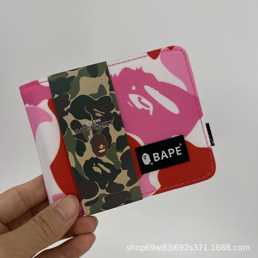BAPE Camo Ape Head Bifold Wallet Mini Multi Color Canvas Card Holder