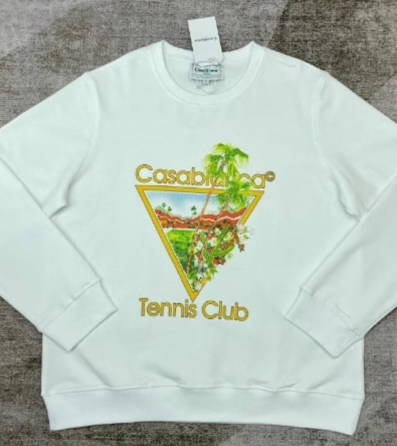 Casablanca Tennis Club Graphic Crewneck Sweatshirt Men Casual Pullover