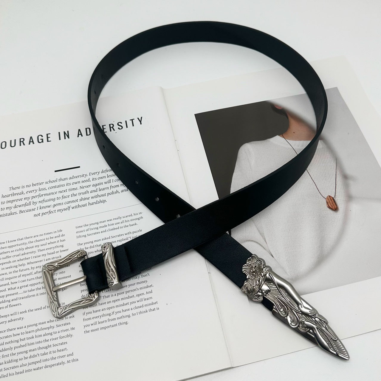 Retro Western Engraved Mermaid Dagger Leather Belt Streetwear Unisex
