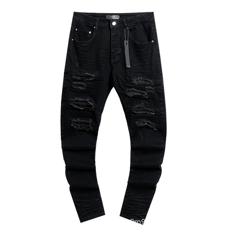 Amiri Distressed Splash Ink Stretch Slim Tapered Denim Jeans Unisex