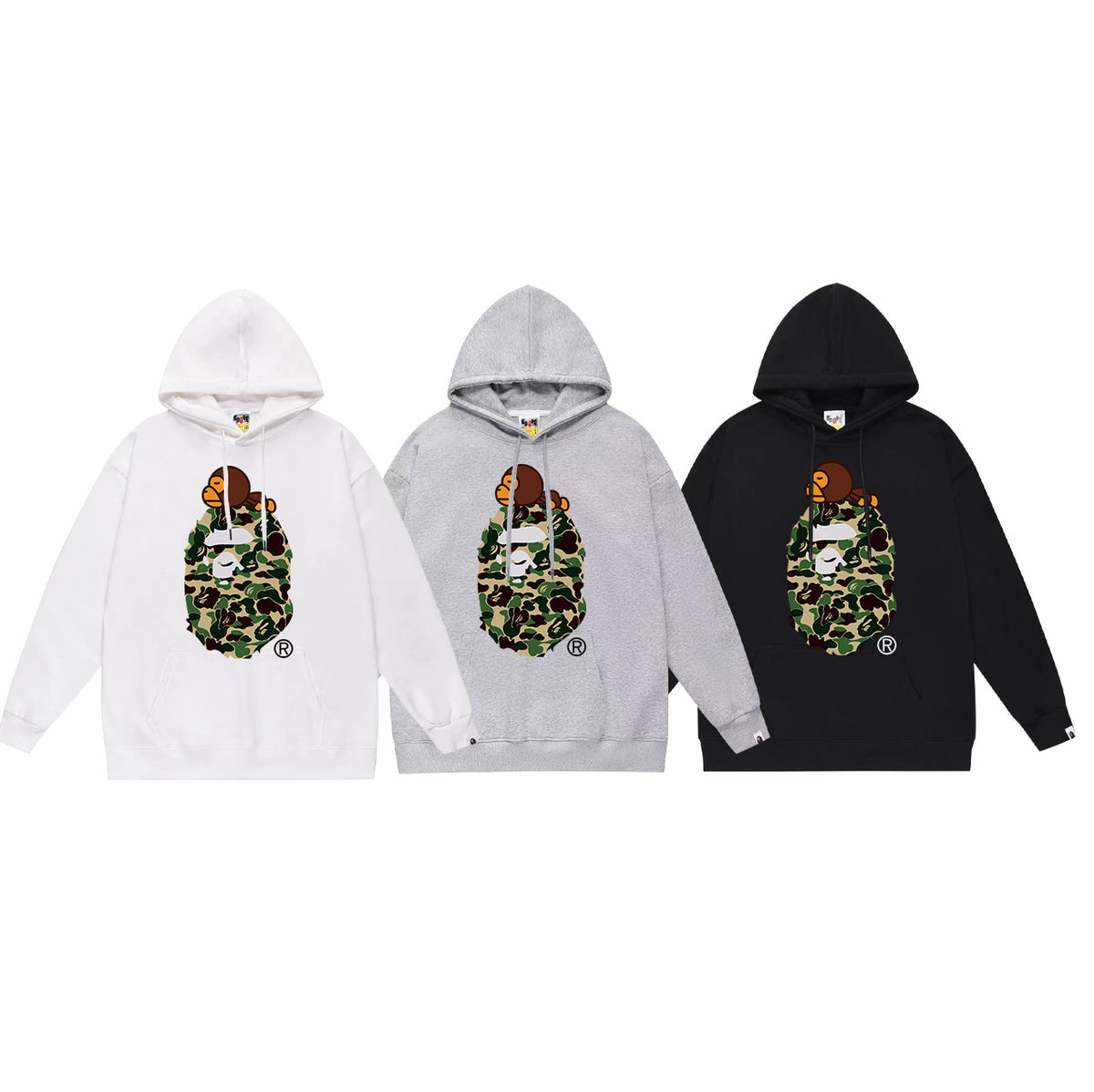 Bape Camo Ape Head Graphic Vintage Washed Oversized Hoodie Streetwear