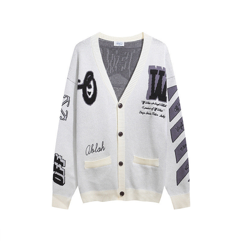 Off-White Moon Letter Pattern Knit Cardigan Sweater Unisex