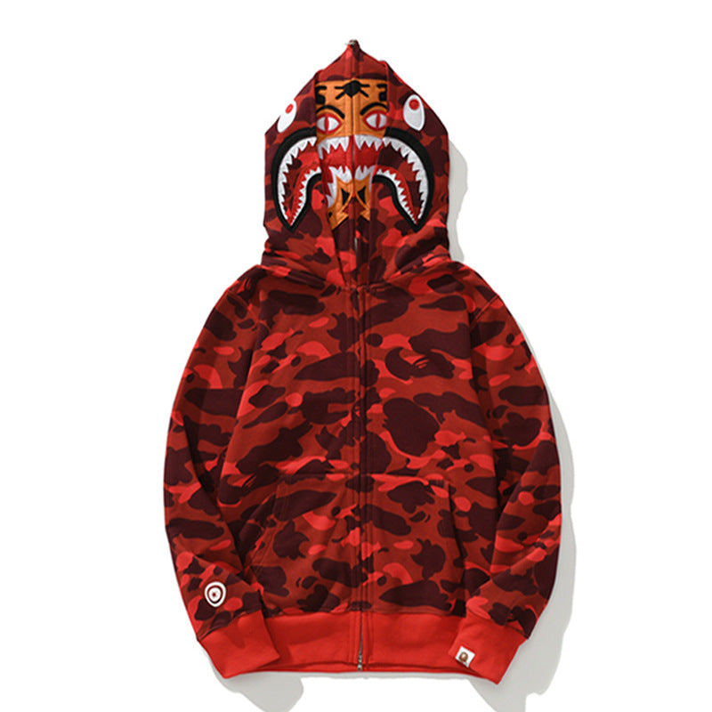 BAPE Shark Camo Print Full Zip Streetwear Hoodie Unisex