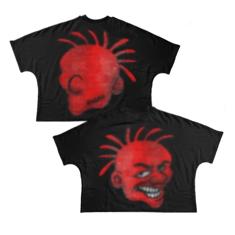 Revealmyfear Y2K Double Sided Cartoon Oversized Vintage Baumwoll-T-Shirt