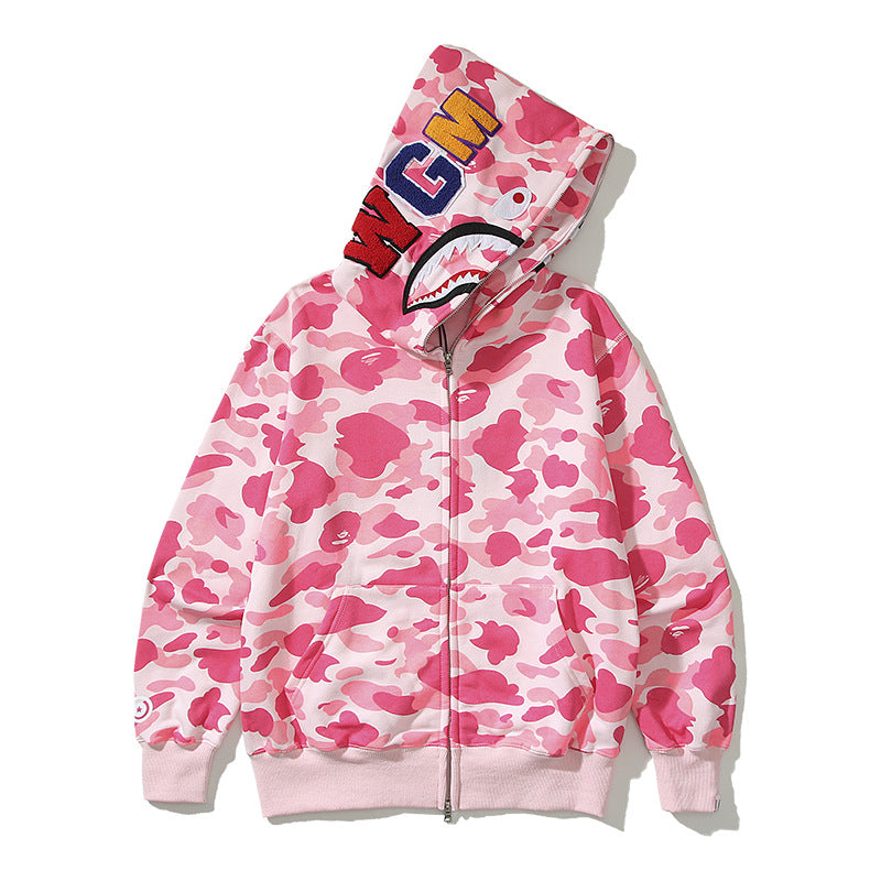BAPE Shark Camo Print Full Zip Streetwear Hoodie Unisex