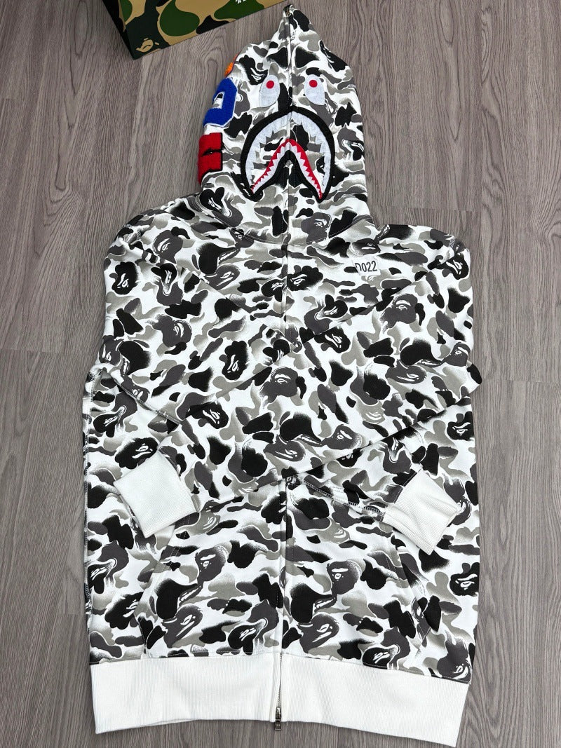 BAPE Shark Camo Print Full Zip Embroidery Streetwear Hoodie Unisex