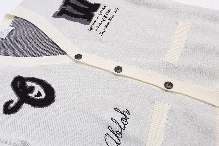 Off-White Moon Letter Pattern Knit Cardigan Sweater Unisex