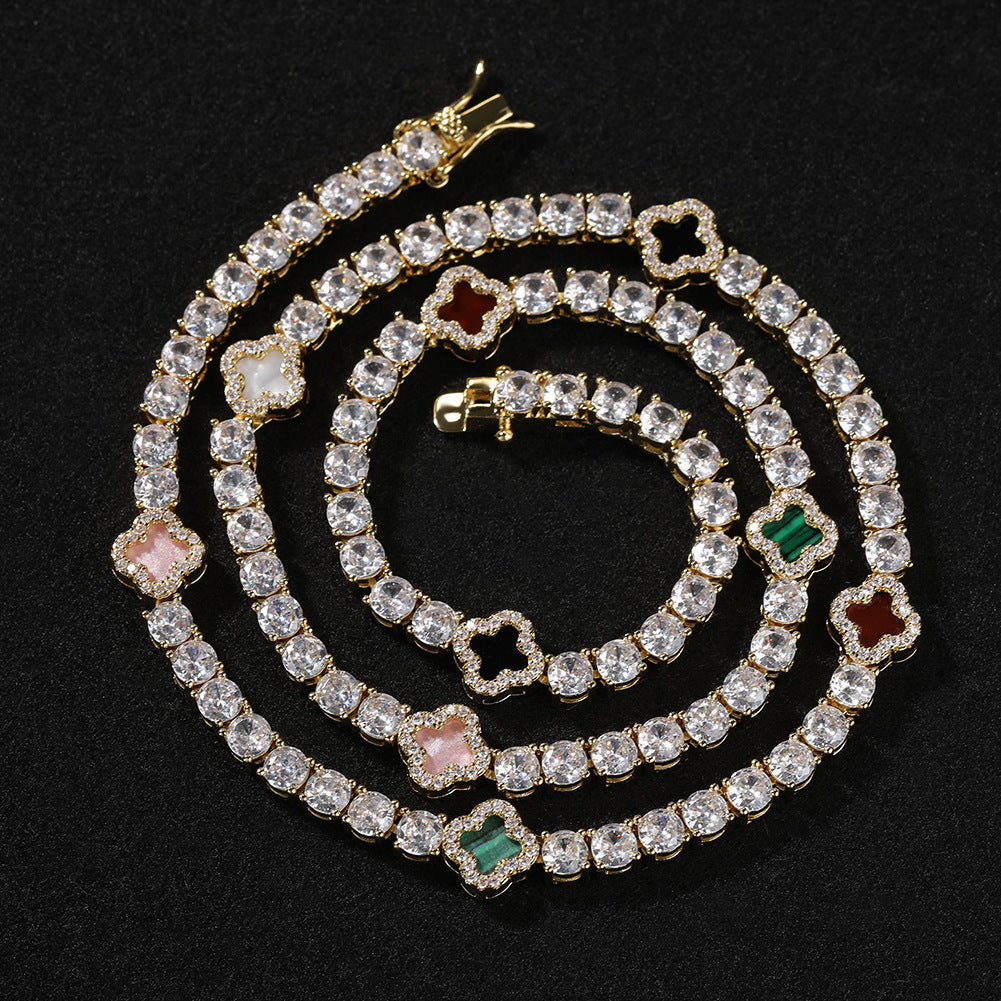 Iced Four Leaf Clover Tennis Chain Necklace