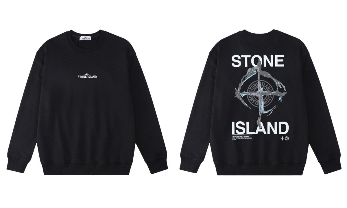 Stone Island Compass Print Crewneck Sweatshirt Men Autumn Pullover