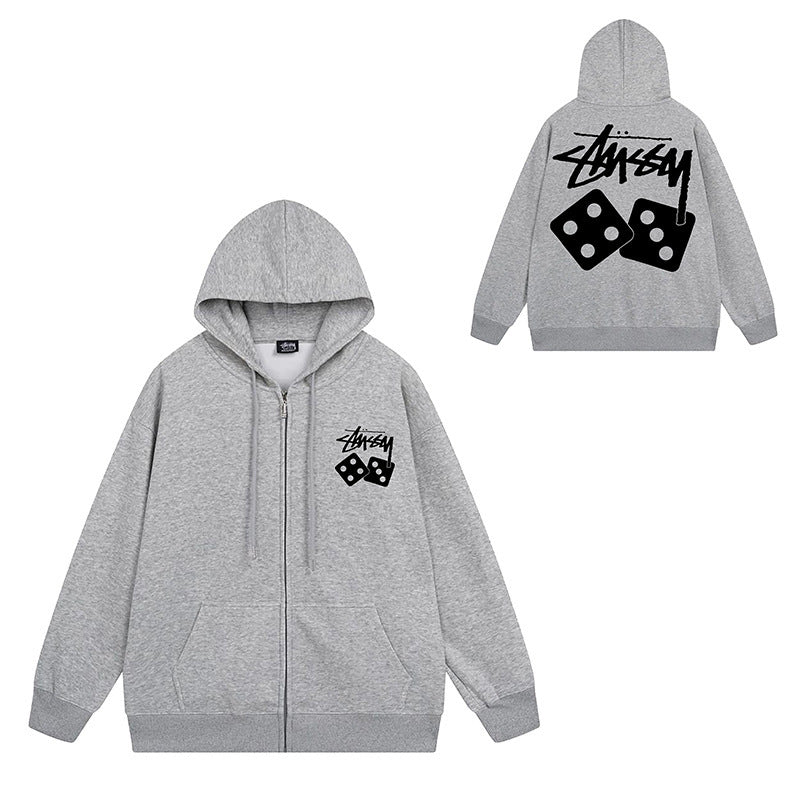 Stussy Graphic Zip Up Hoodie Letter Streetwear Casual Pullover Jacket