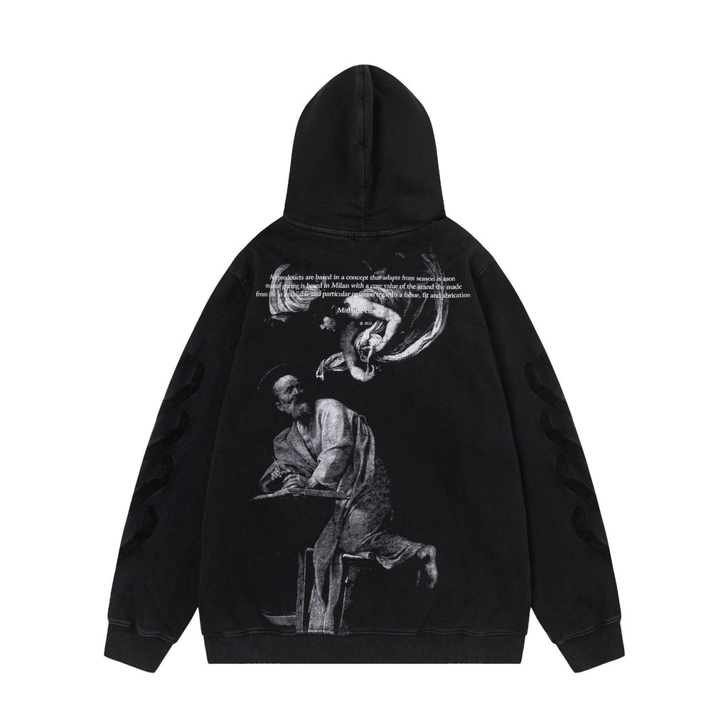 Off-White B&W Figure Painting Graphic Hoodie