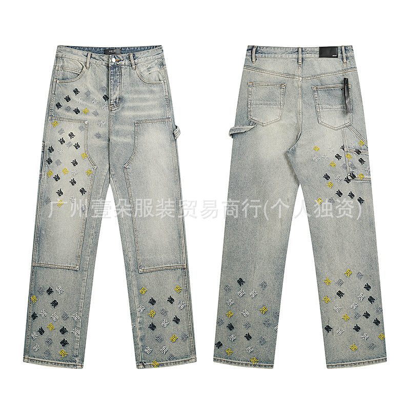 Amiri Blue Jeans Washed Distressed Straight‑Leg Loose Unisex