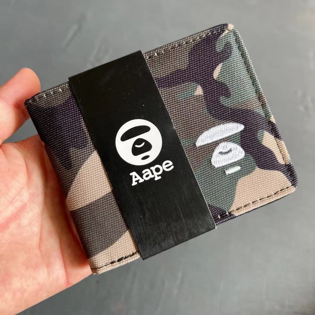 AAPE Embroidered Logo Bifold Wallet Multi Color Canvas Card