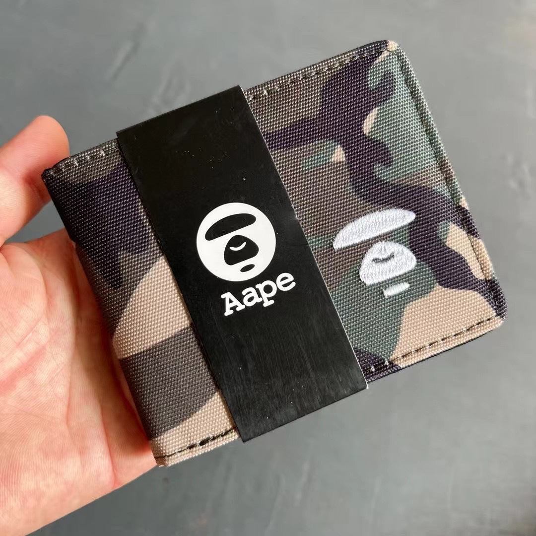 AAPE Embroidered Logo Bifold Wallet Multi Color Canvas Card
