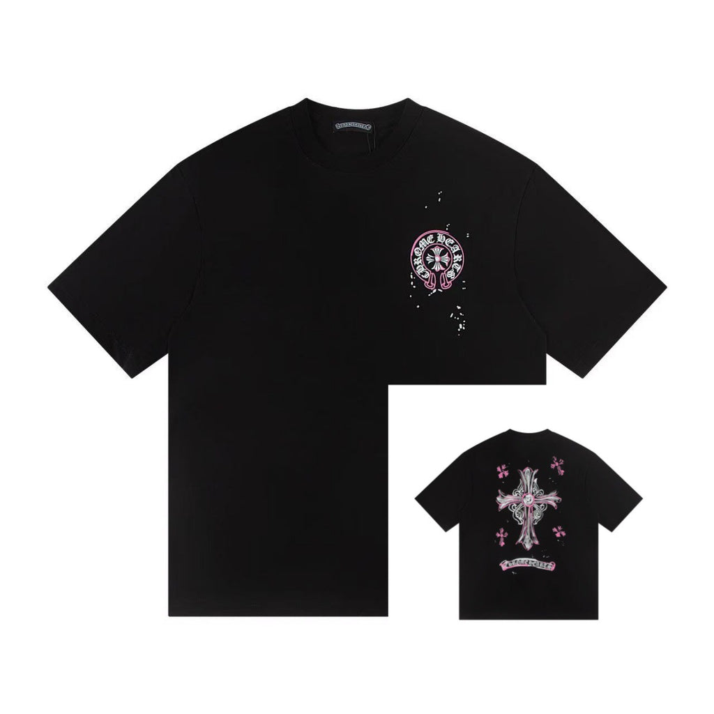 Chrome Hearts Color Sanskrit Cross Horseshoe Print Short Tee Unisex