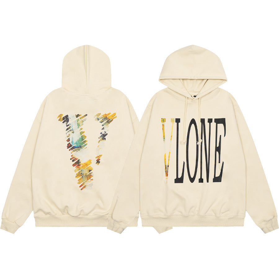 Vlone Multi Pattern Big V Graphic Oversized Hoodie Streetwear Unisex