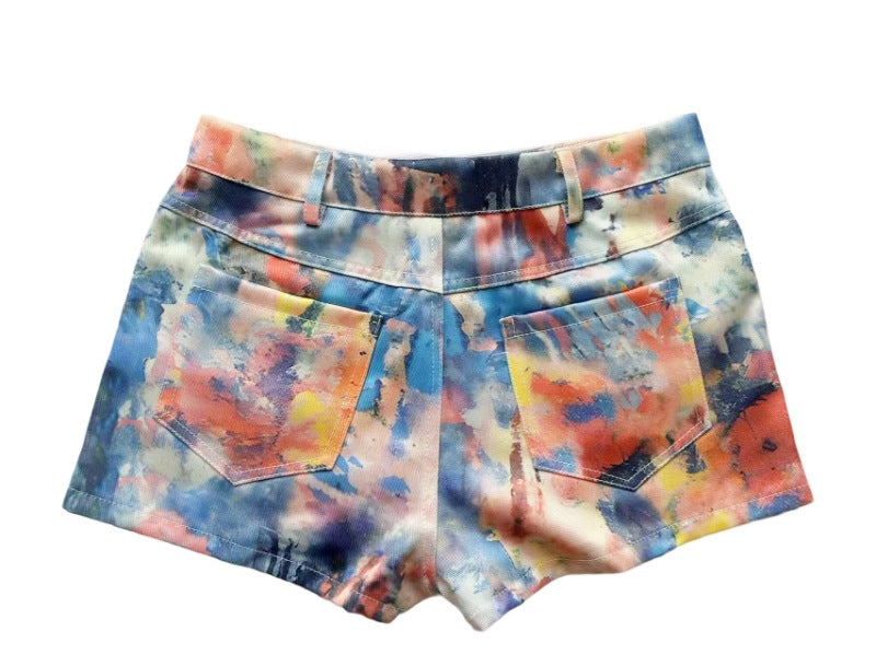 Vintage Printed High Waist Denim Shorts Women Casual Hot Pants