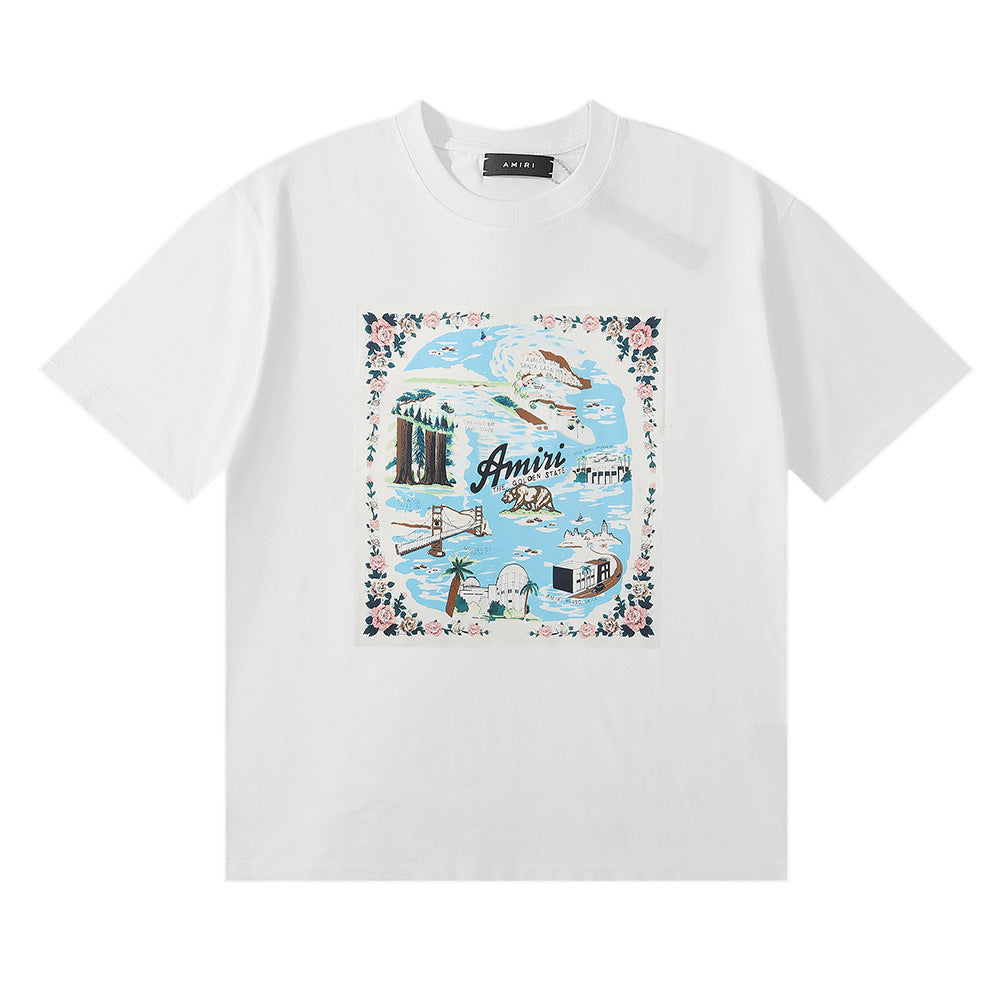 Amiri Rose Skull Letter Graphic Short Sleeve Tee Streetwear Unisex