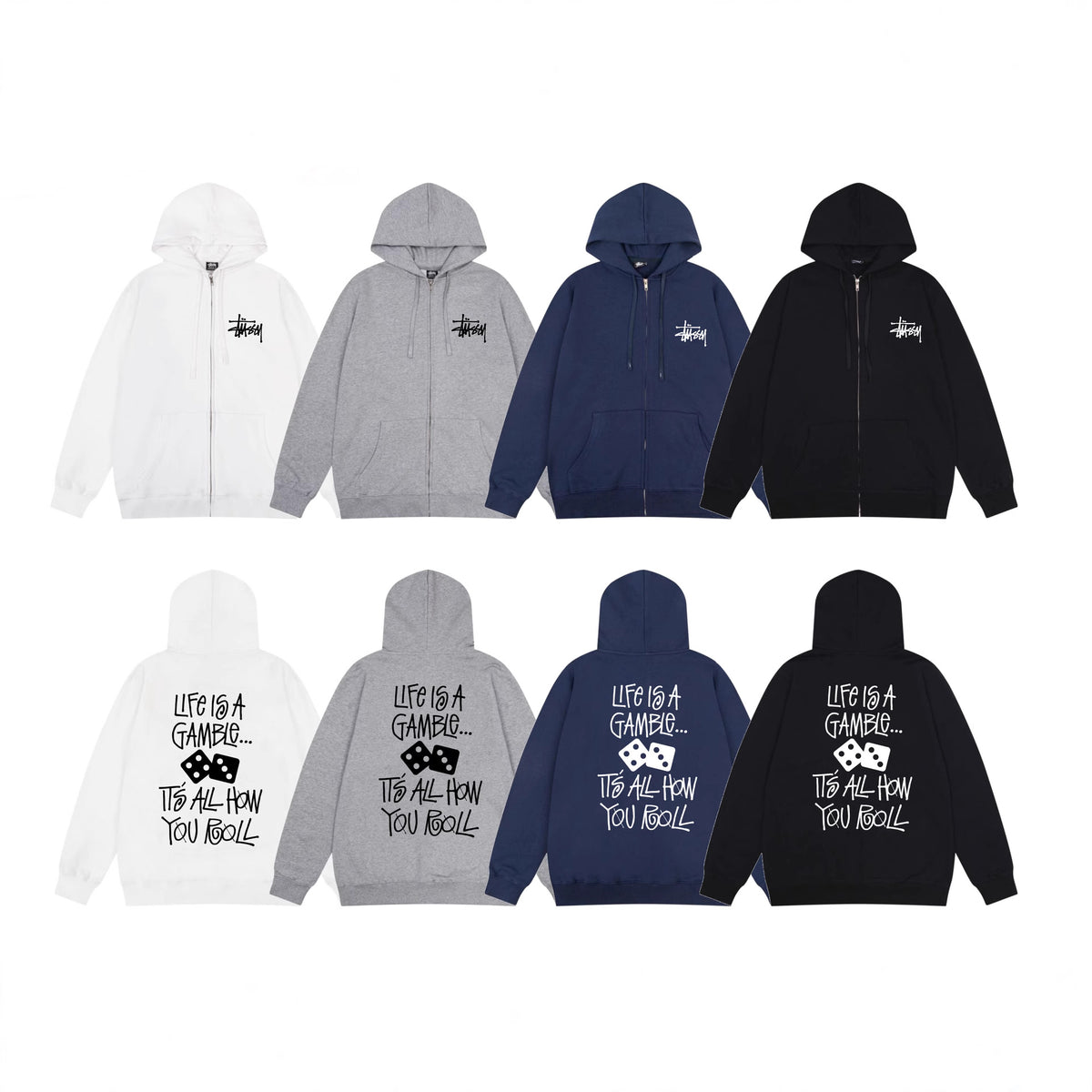 Stussy Zip Up Hoodie Multi Graphic Letter Print Streetwear Jacket