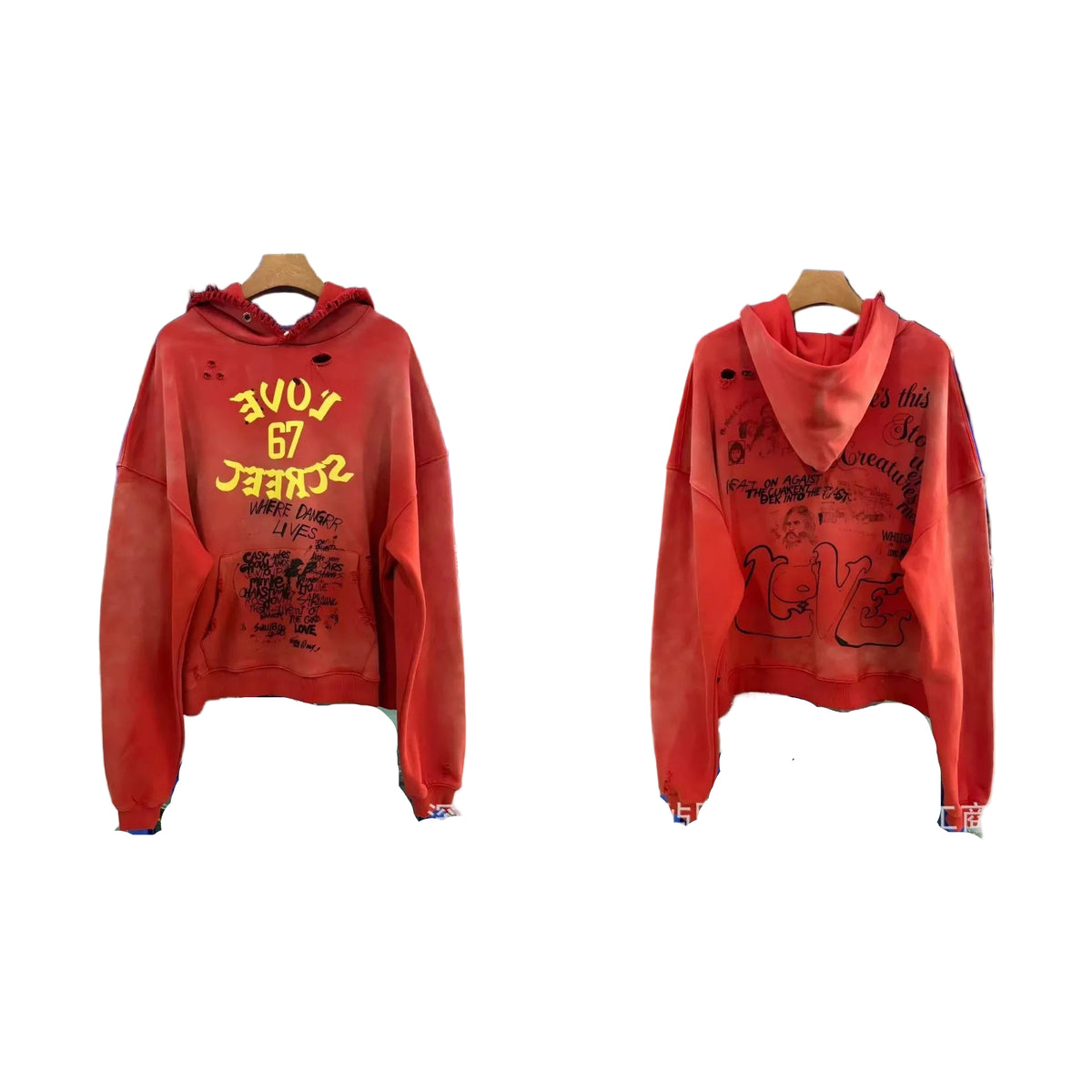 Paly Hollywood Cartoon Letter Hoodie Vintage Wash Graphic Streetwear