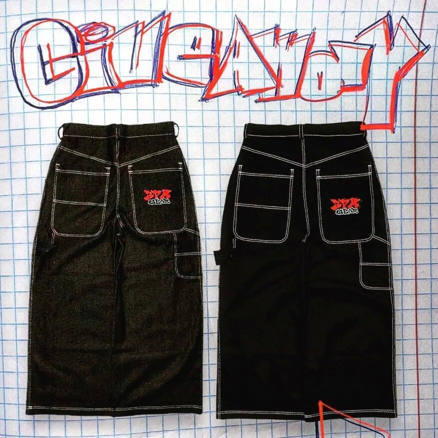JNCO Style Y2K Baggy Jeans Drachen- & Poker-Stickerei Streetwear Denim-Hose