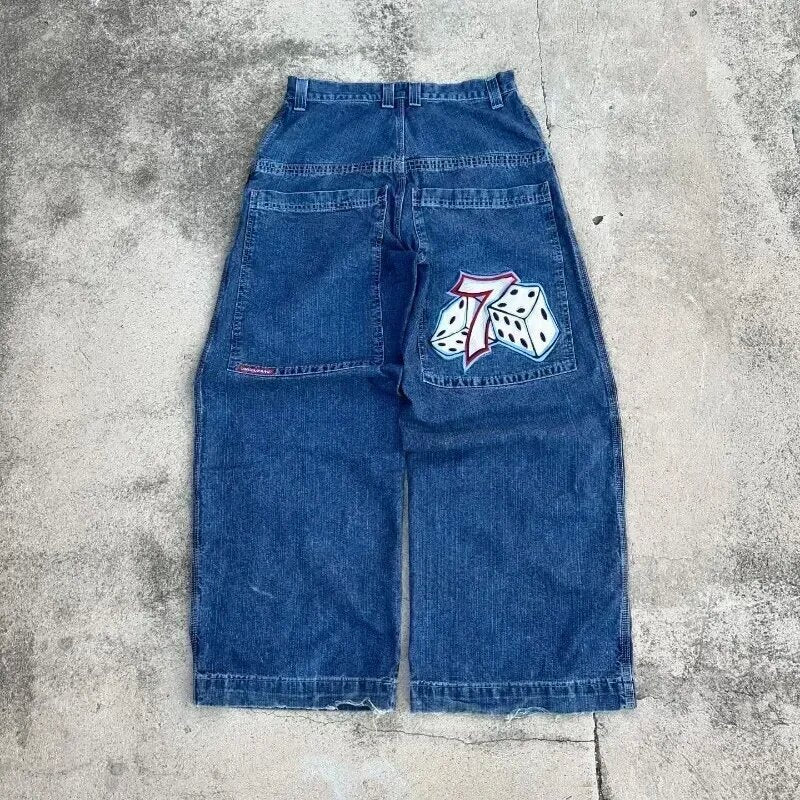 JNCO Style Y2K Embroidered Baggy Wide Leg Denim Jeans Unisex Streetwear Pants