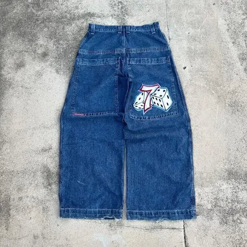 JNCO Style Y2K Bestickte Baggy Wide Leg Denim Jeans Unisex Streetwear Hose