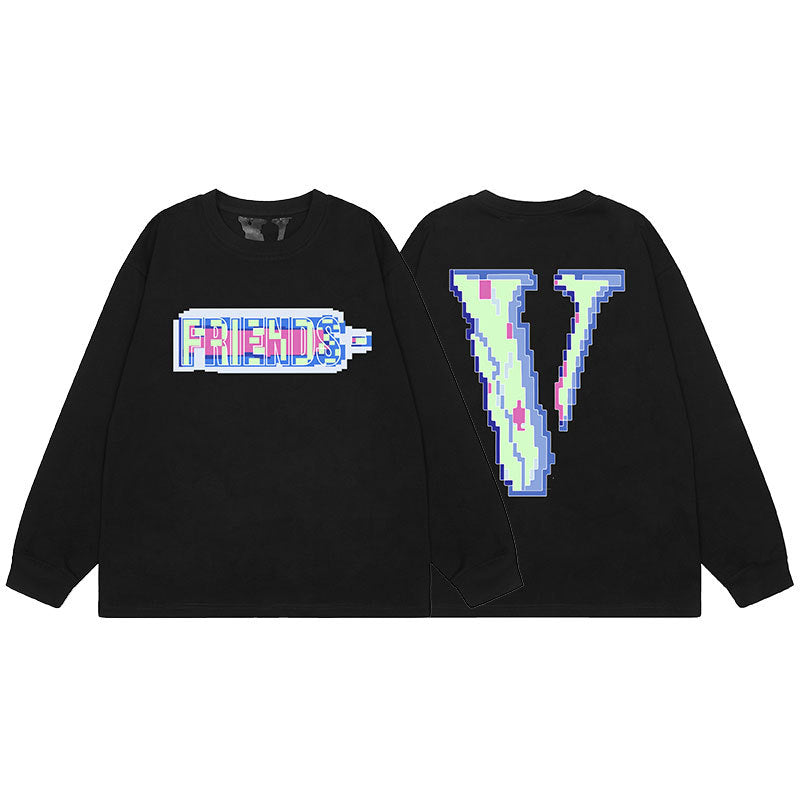 VLONE Big V Graphic Long Sleeve Tee Streetwear Cotton Oversized Shirt