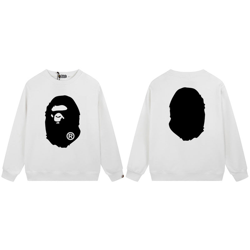 Bape Arch Letter Shark Ape Head Washed Oversized Crewneck Streetwear