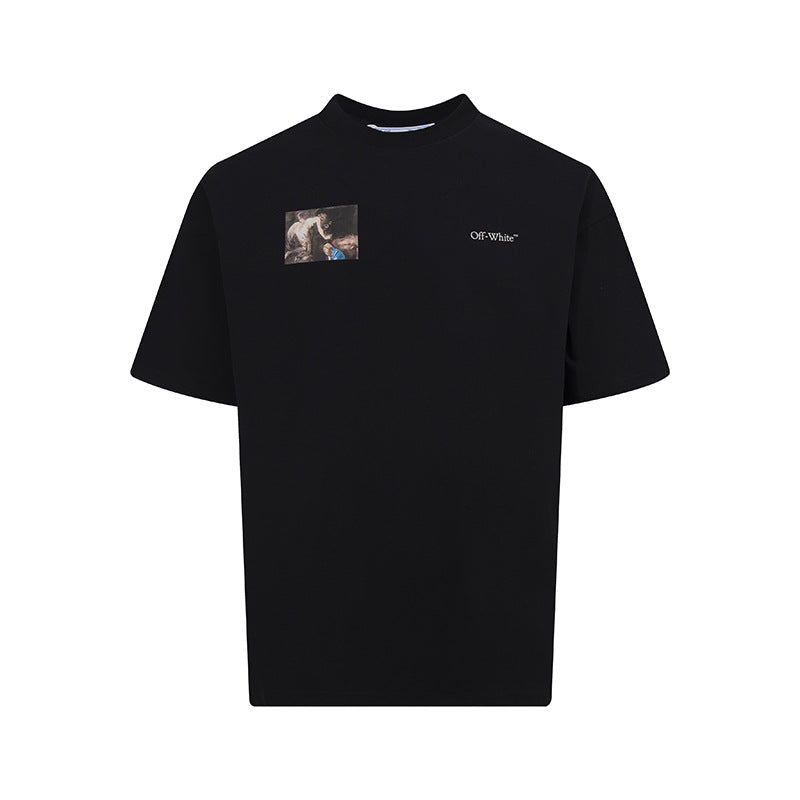 Tape Arrow Graphic Print Streetwear Crew Neck Short Sleeve T Shirt