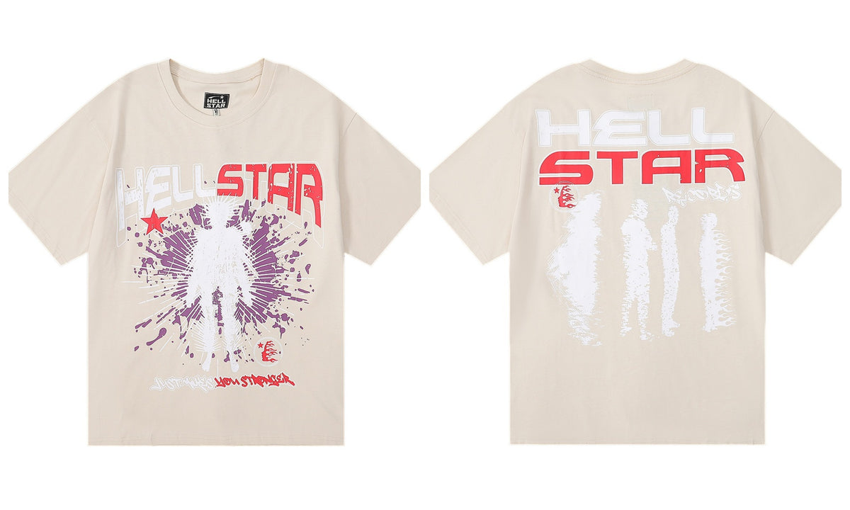 Hellstar Series Vintage Graphic Print Loose Unisex Streetwear T-Shirt