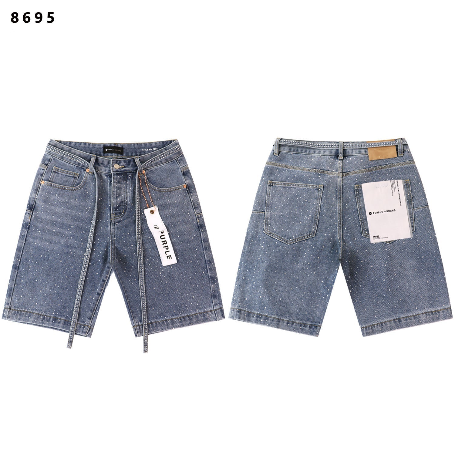 Purple Brand Rhinestone Loose Casual Denim Shorts