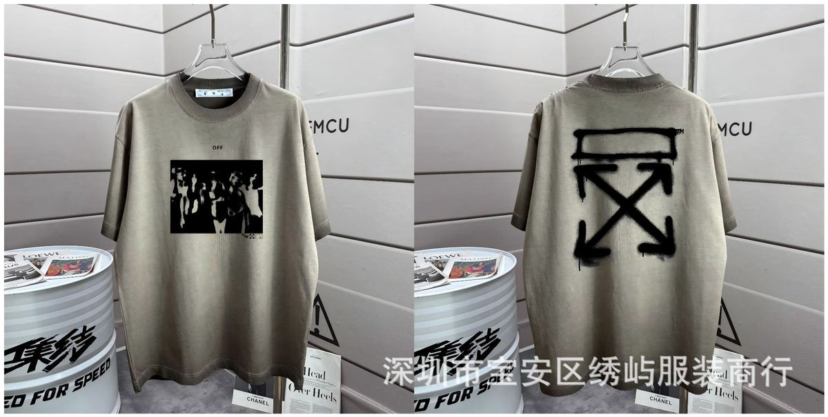 Off-White Washed Distressed Crew Neck Short Sleeve T Shirt Unisex